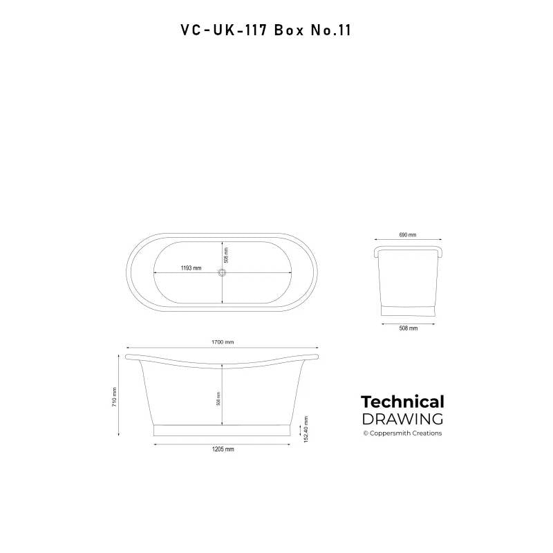 Coppersmith Creations Straight Base Brass Bathtub Patina Exterior & Polished Brass Interior Finish