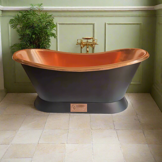 Coppersmith Creations Slanting Base Copper Bathtub Full Black Exterior