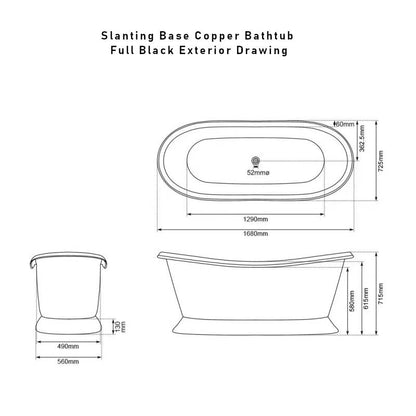 Coppersmith Creations Slanting Base Copper Bathtub Full Black Exterior
