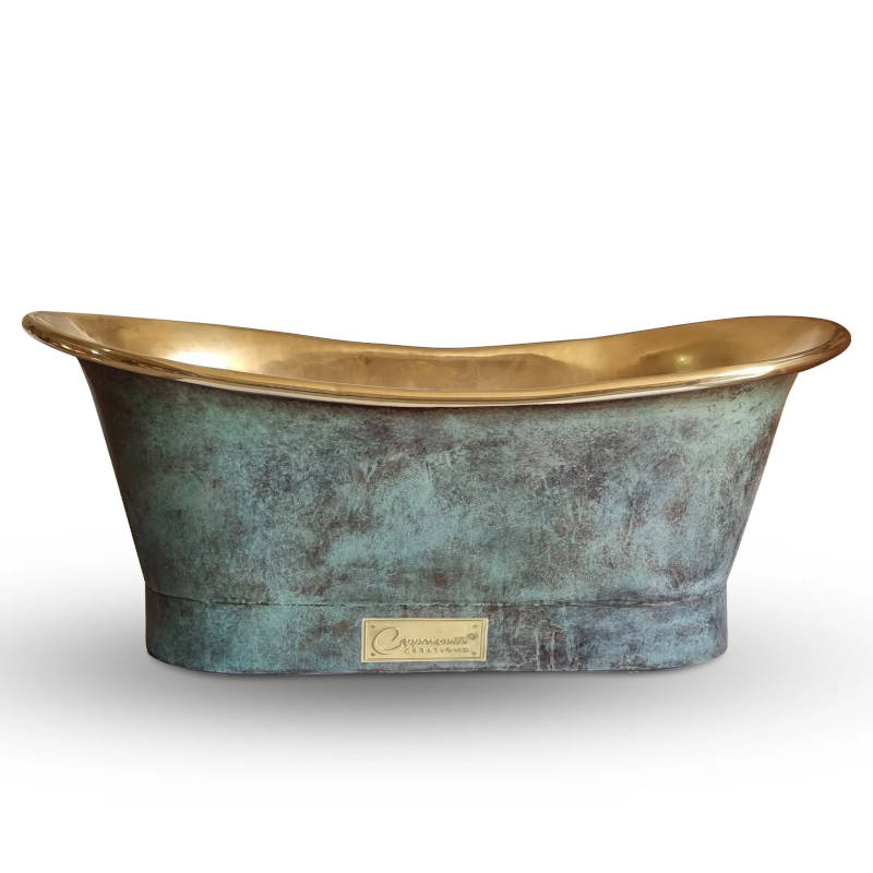 Coppersmith Creations Straight Base Brass Bathtub Patina Exterior & Polished Brass Interior Finish