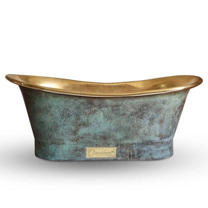 Coppersmith Creations Straight Base Brass Bathtub Patina Exterior & Polished Brass Interior Finish